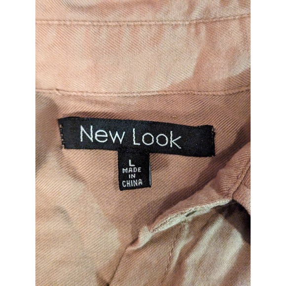 New Look tan button down L dress adjustable 3/4 to long sleeve - Picture 4 of 11